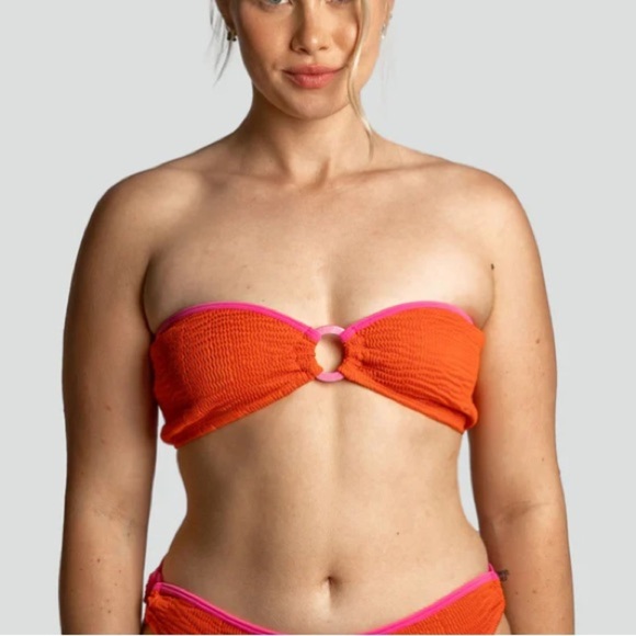 New! Cleonie sea kini color block crinkle fabric bandeau top red 4973 - Picture 2 of 13